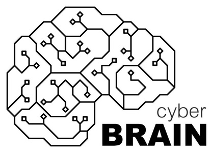 矢量印制电路板人脑。计算机系统中心的 cpu 概念说明。徽标图标数字电路与大脑