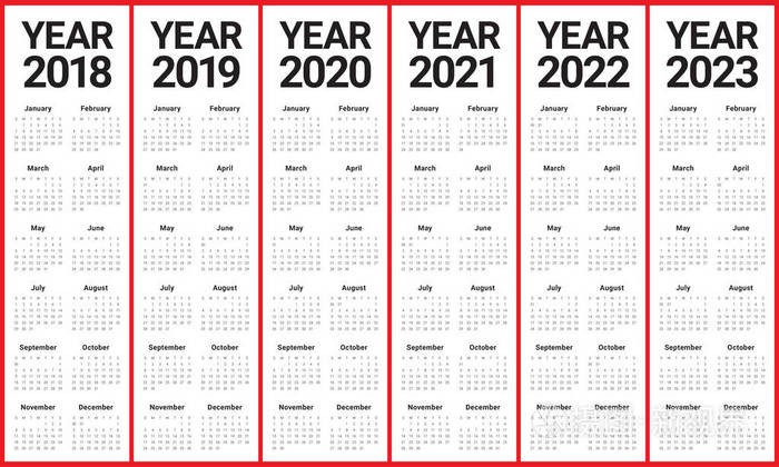 2021交接2022,2020—2021交接图 2018 2019年 2020年 2021年 2022年 2023 年日历矢量