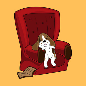 小狗睡在棕色沙发插图图片