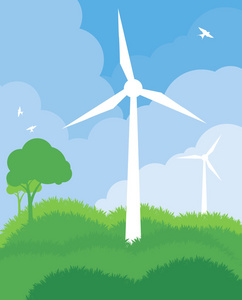 风能替代绿色能源矢量，透明蓝色