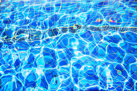 蓝色泳池背景水, 选择性聚焦