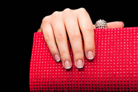 修指甲美容护理照片漂亮的修剪妇女指甲。非常漂亮的女性指甲艺术