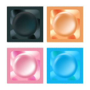 彩色避孕套包装孤立的图标集