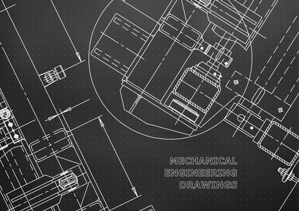 机械工程制图。蓝图.力学.封面, 背景, 横幅。黑.点