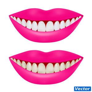 一个现实的女性嘴唇和牙齿在白色背景下的矢量隔离