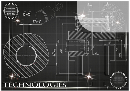 黑色背景上的机械图纸