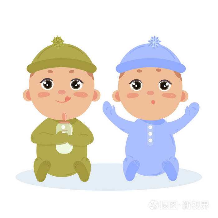 坐在一起的新生男婴双胞胎