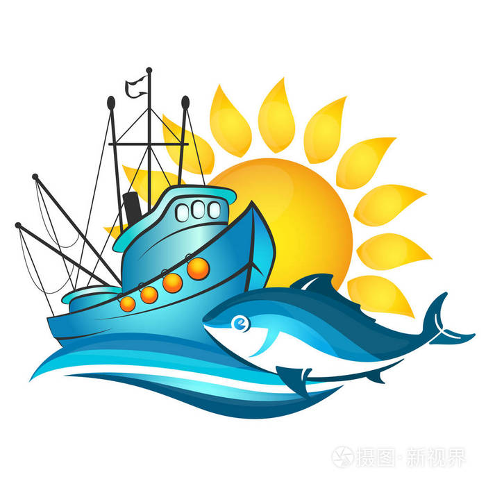 钓鱼船和太阳