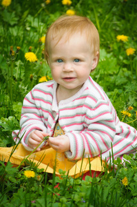 草地上一个可爱的小婴儿的画像