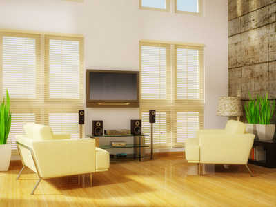 现代室内房间，里面有漂亮的家具。