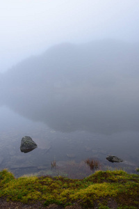 在斯洛伐克塔特拉潮湿山区的薄雾早晨视图。蔓