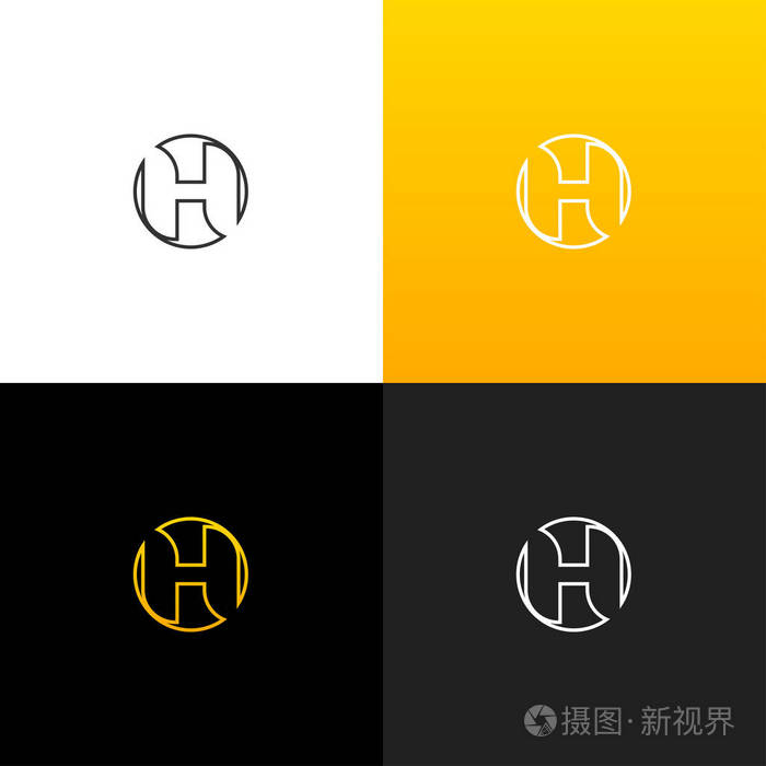 标志h在圈子带有黄色渐变的公司和品牌的字母h的线性标识