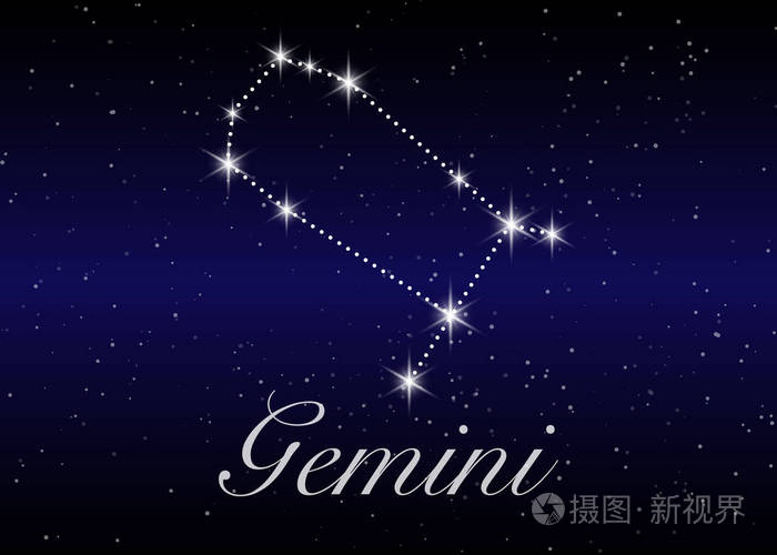 星座星座在美丽的星空与星系和空间后面.双子星座星座