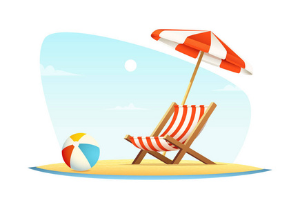 在海上休闲或休息。度假和旅游的概念。海边的沙滩伞和沙滩椅