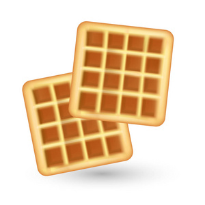 逼真的华夫饼图标, 在白色背景上隔离。华夫饼3d 风格。早餐, 烘烤概念。矢量插图