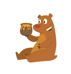 可爱的棕色熊与一壶蜂蜜