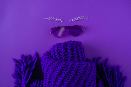 紫色的眼镜和围巾的顶部视图