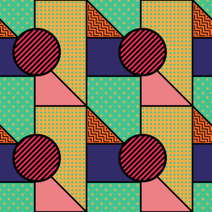 在孟菲斯风格的无缝模式。与几何饰品的风格，8090 的抽象矢量背景