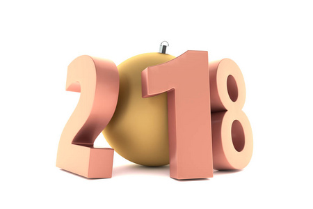 新的2018年红色金属数字与金黄装饰球