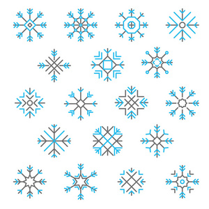 平面设计线雪花矢量圣诞节, 冬天和新年