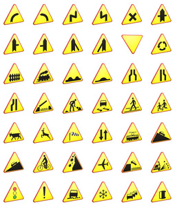 道路标志3D渲染包警告标志