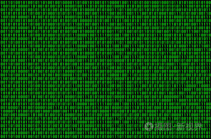 在黑色背景上由一组绿色数字组成的二进制代码的图像