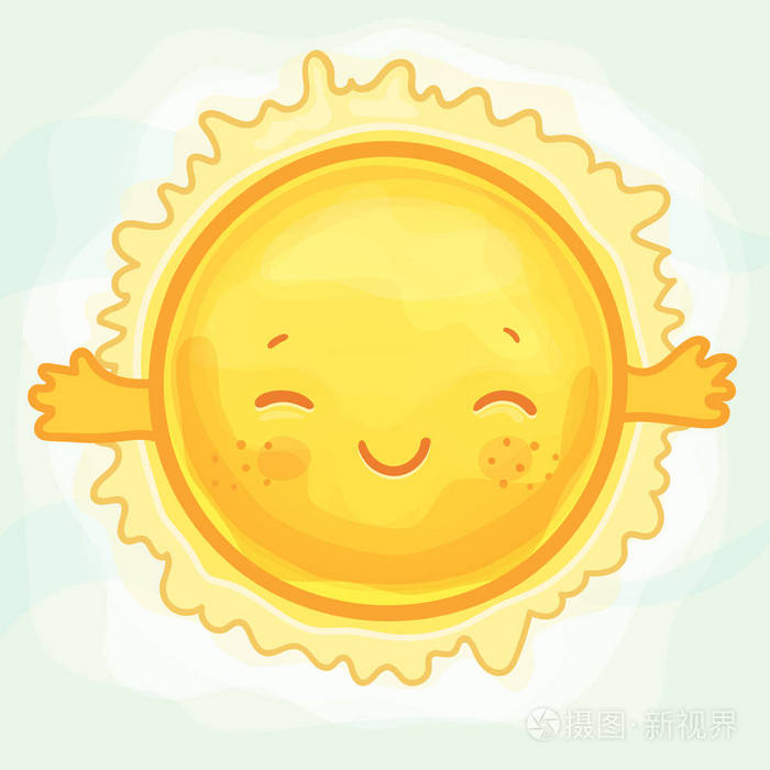 可爱的卡通太阳矢量插图