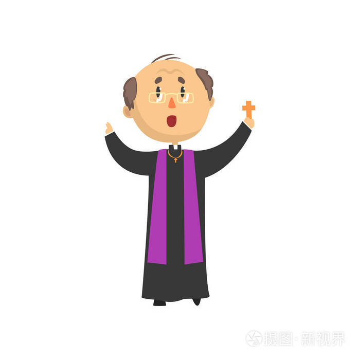 教士字符祝福人与十字架 天主教传教士 圣洁父亲卡通矢量例证