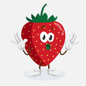草莓吉祥物和背景惊喜的姿势与平面设计风格为您的徽标或吉祥物品牌