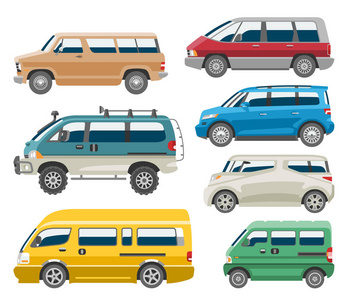 面包车车矢量汽车面包车家庭面包车车和汽车横幅隔离 citycar 设置白色背景插图