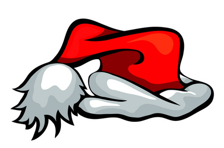 卡通圣诞老人的帽子上白色孤立