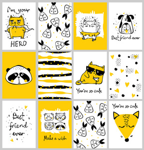 矢量卡与可爱的动物在简单的设计和有趣的刻字孩子的贺卡设计, t恤打印, 灵感海报