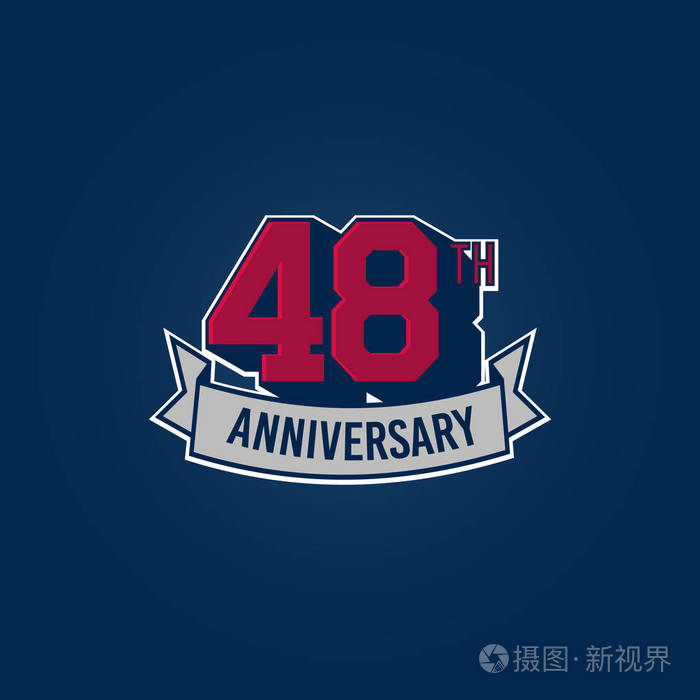 48年银色周年纪念庆祝标志以红色数字和丝带, 媒介例证在黑暗的背景