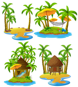 四海岛与木小屋和椰子树