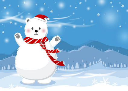 冬季山地矢量图白熊的圣诞概念设计