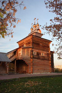 俄罗斯莫斯科。 科洛门斯克庄园的木制教堂。