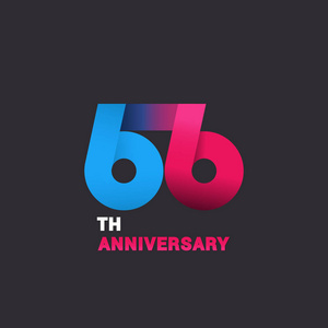 第六十六周年纪念标志庆祝, 蓝色和粉红色平面设计矢量图黑色背景
