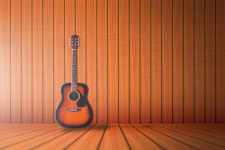 3d 插图或 3d 渲染吉他在木室