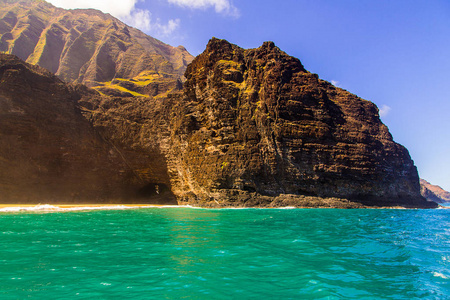 美丽的美景, 壮观的 Na 巴利海岸悬崖上的考艾岛, 夏威夷