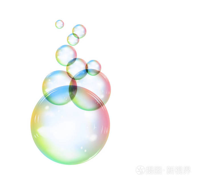 彩虹肥皂泡沫在白色背景.矢量插图