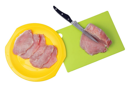 猪肉被切成扁块或 entrecotes