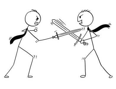 两个商人争论和战斗的概念卡通