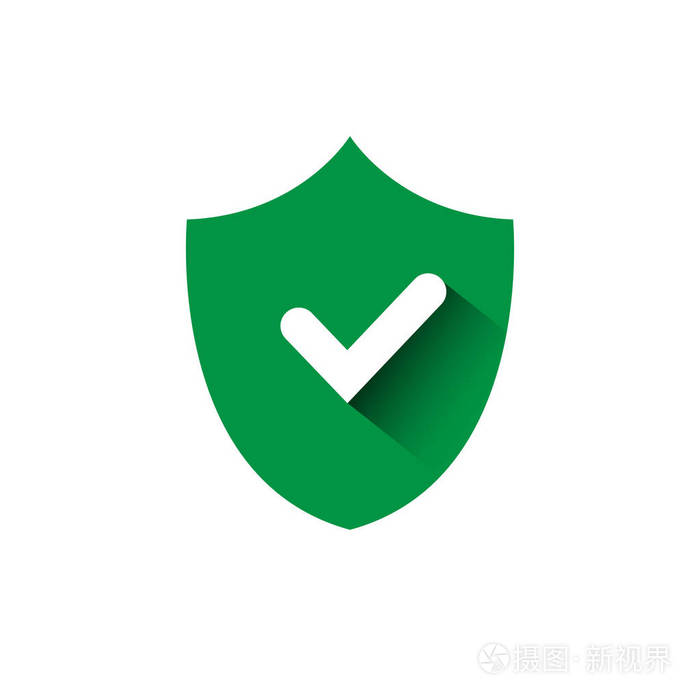 带复选标记的盾牌绿色图标保护和安全概念