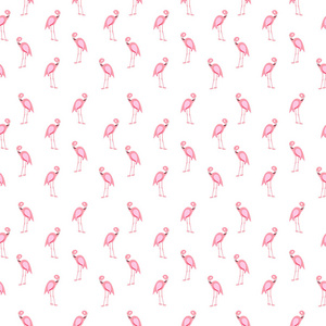 五颜六色的粉红色火烈鸟在白色背景上分离。无缝 pa
