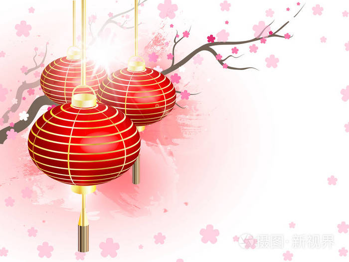 春节.明信片中国新年灯笼