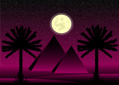 撒哈拉沙漠，夜晚有埃及金字塔