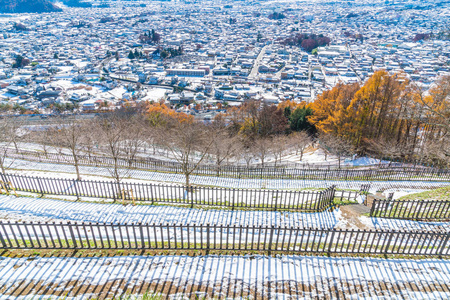 河口湖城市天际线与雪