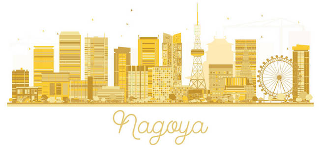 名古屋日本城市天际线金色剪影