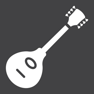 曼陀林字形图标, 音乐和乐器, 声音符号矢量图形, 在黑色背景上的固体图案, eps 10