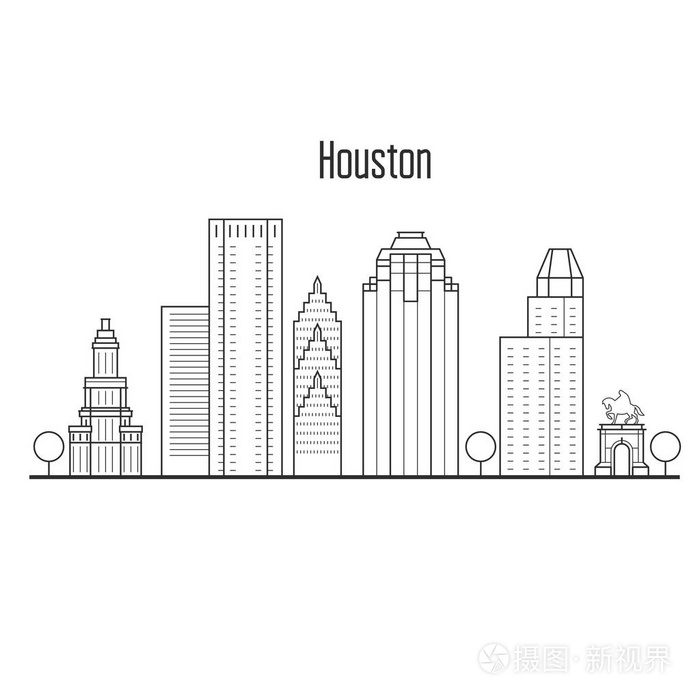 休斯顿地平线-市中心的城市景观 在班轮 st 市地标